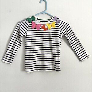 Boden Blue and White Striped Long Sleeve Flutter Shirt Butterfly Girls 6-7yrs